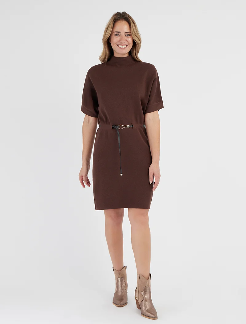 Robe pull droite à manches courtes - Marron