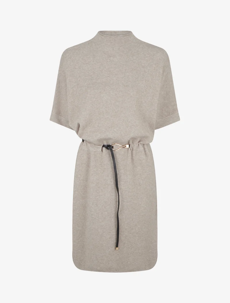 Robe pull droite à manches courtes - Taupe clair
