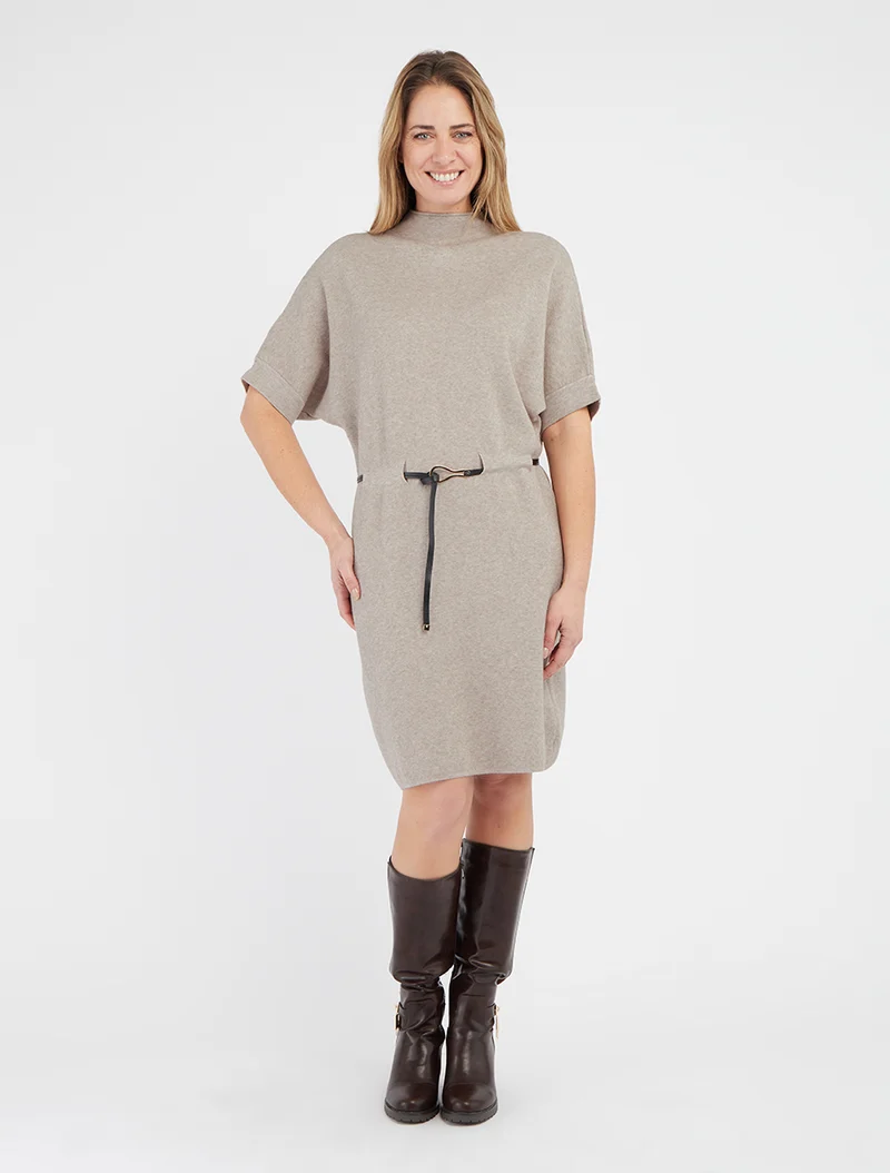 Robe pull droite à manches courtes - Taupe clair