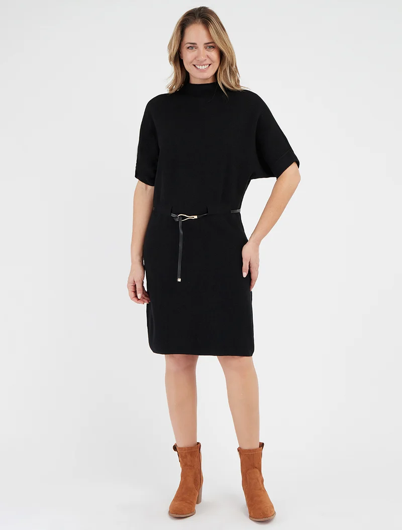 Robe pull droite à manches courtes - Noir