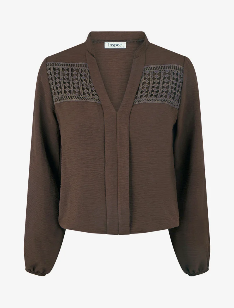 Blouse fluide coupe boule à détail crochet - Marron