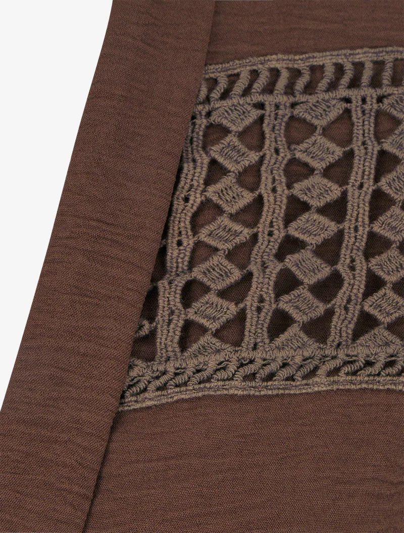 Blouse fluide coupe boule à détail crochet - Marron