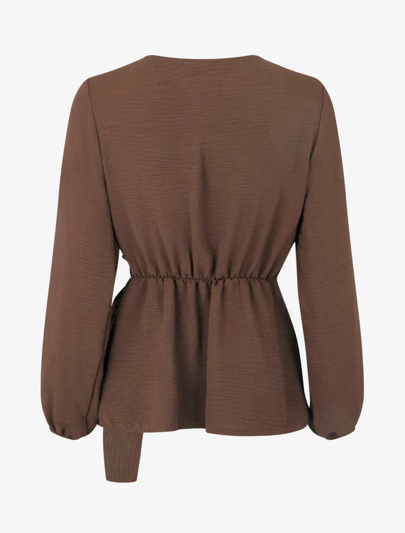 Blouse unie style portefeuille à col cache-coeur - Marron