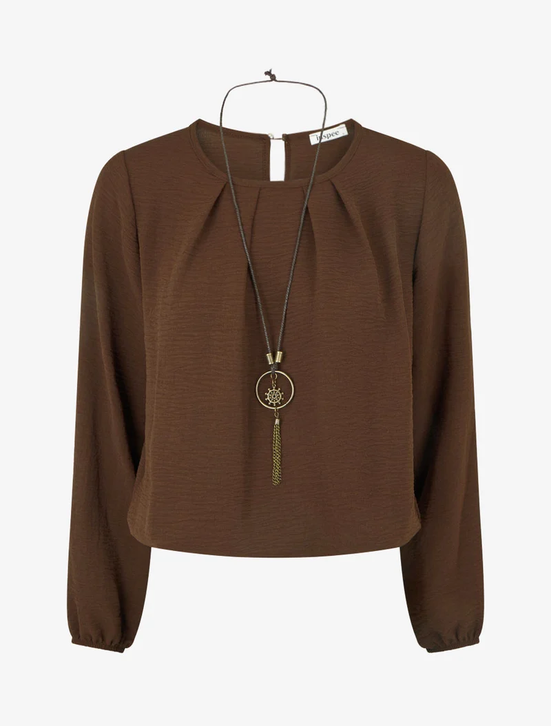 Blouse unie à bords élastiqués - Marron