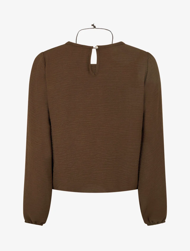 Blouse unie à bords élastiqués - Marron
