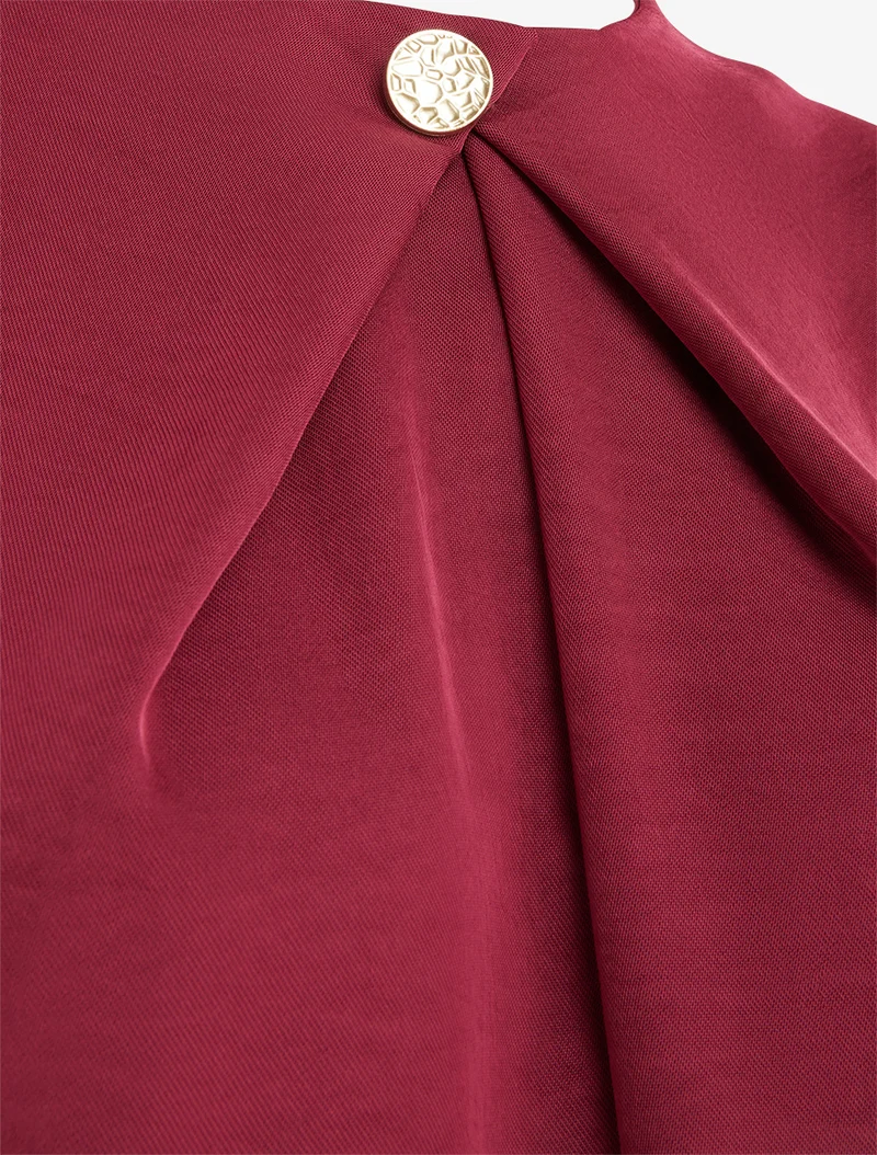 Top satiné à manches longues et col boutonné - Bordeaux