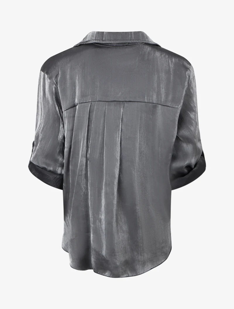 Chemisier asymétrique nacré à nouer - Noir