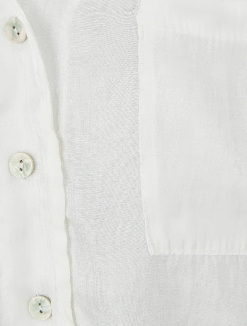 Chemisier asymétrique nacré à nouer - Blanc