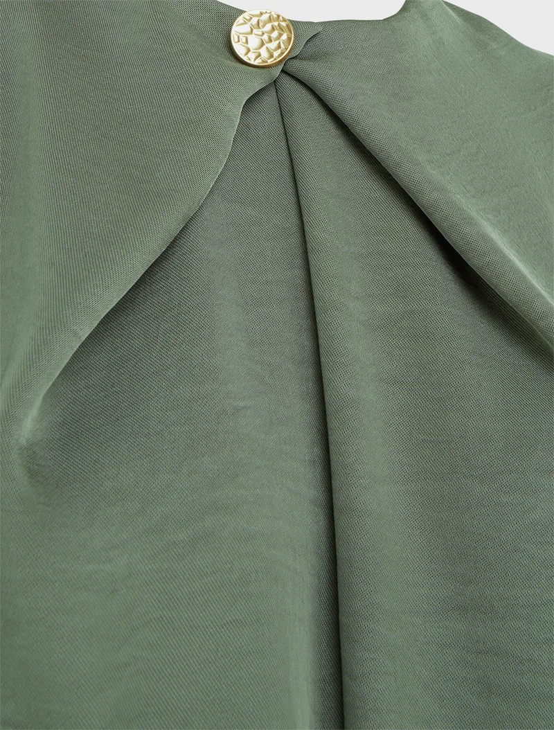 Top satiné à manches longues et col boutonné - Kaki