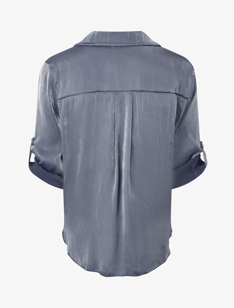 Chemisier asymétrique nacré à nouer - Bleu