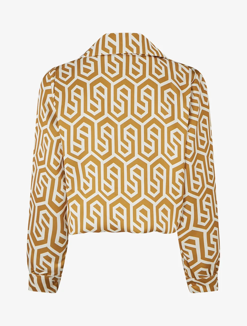 Blouse satinée imprimé rétro - Jaune moutarde