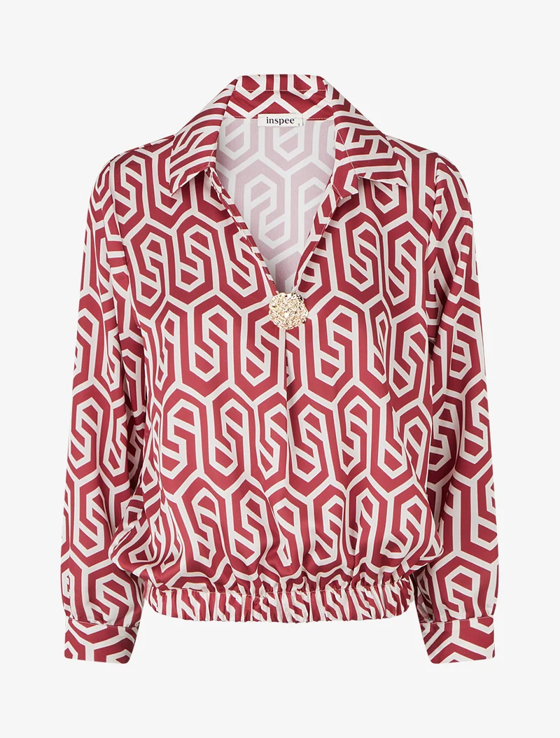 Blouse satinée imprimé rétro - Bordeaux