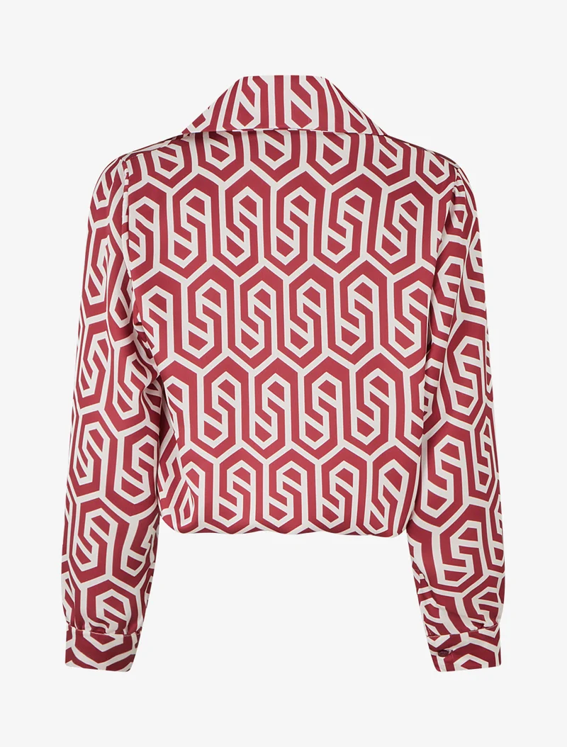 Blouse satinée imprimé rétro - Bordeaux