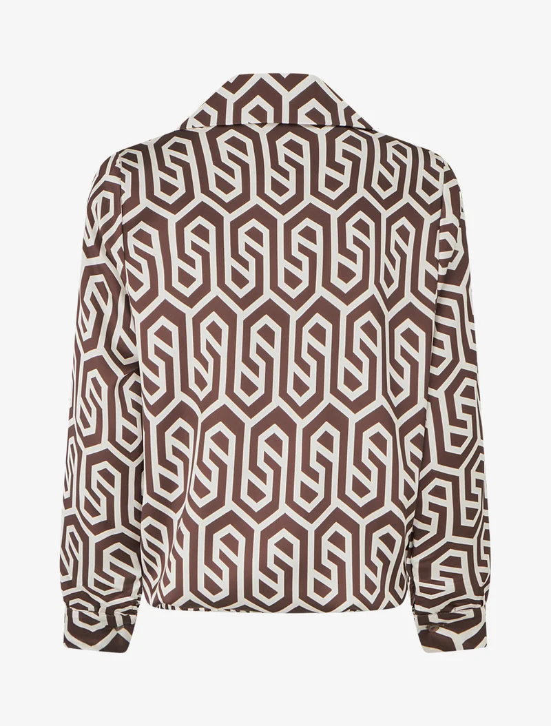 Blouse satinée imprimé rétro - Marron