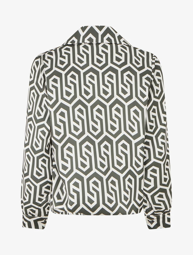 Blouse satinée imprimé rétro - Kaki