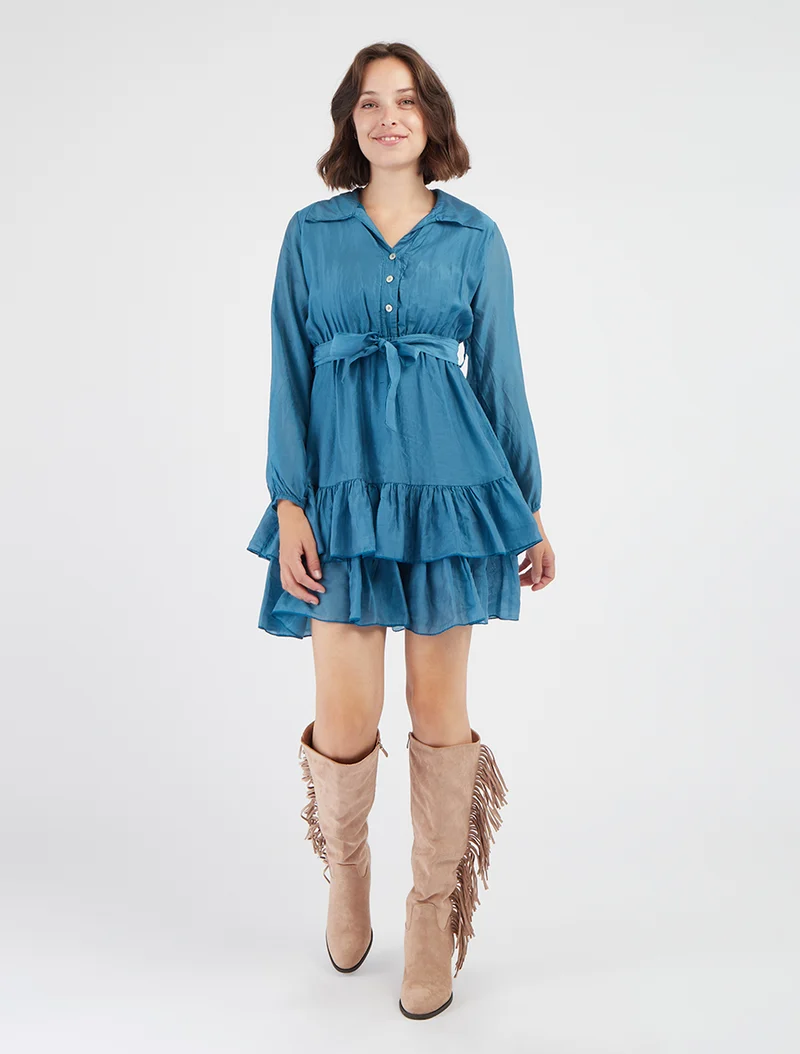 Robe courte volantée - Bleu