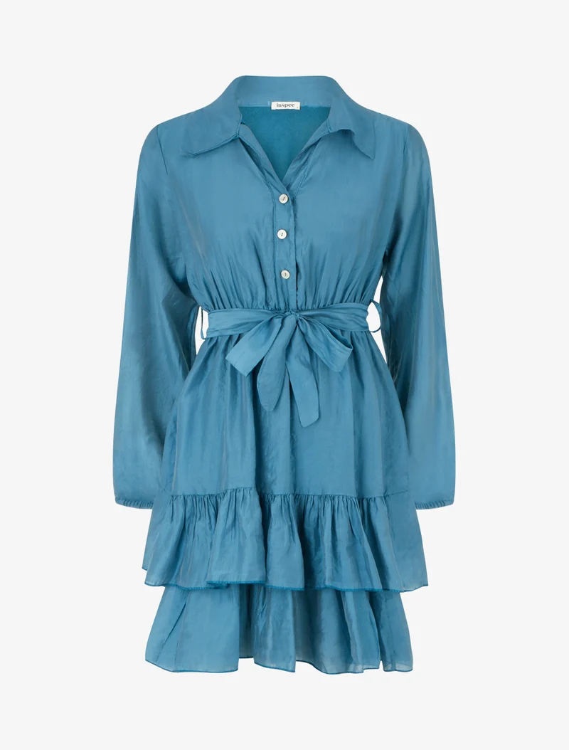 Robe courte volantée - Bleu