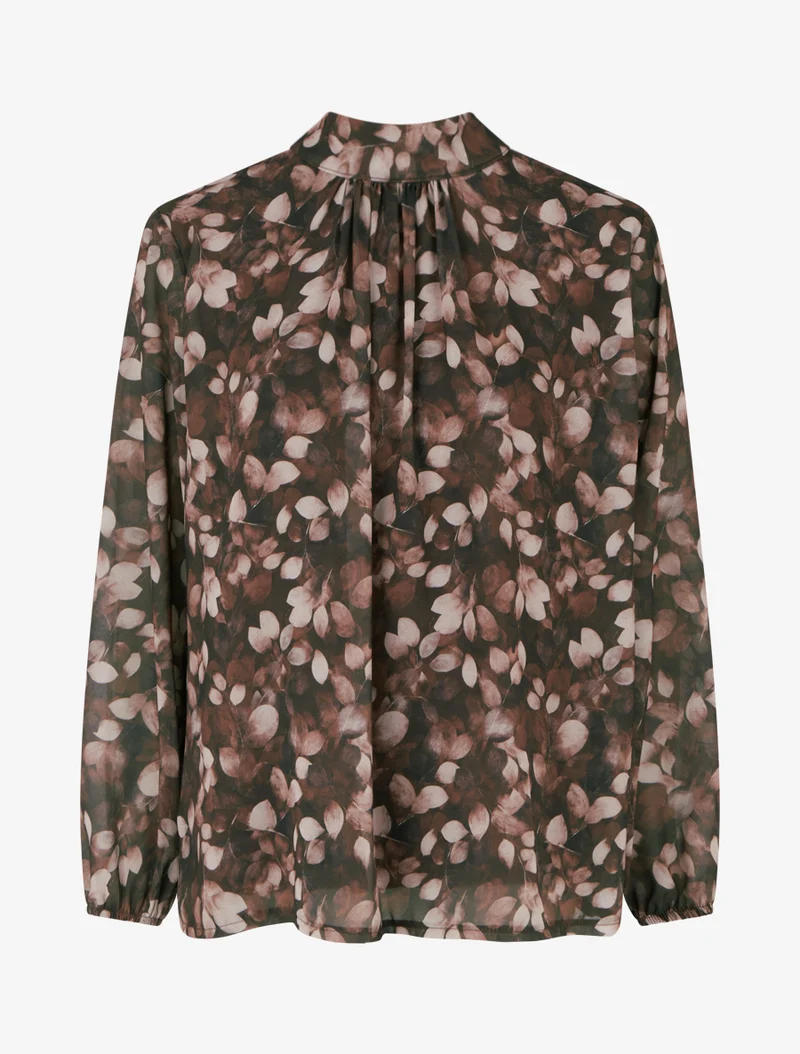 Blouse fluide imprimé feuilles à liens - Marron