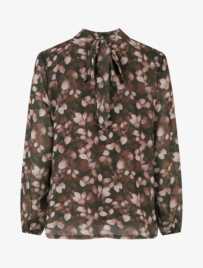 Blouse fluide imprimé feuilles à liens - Marron