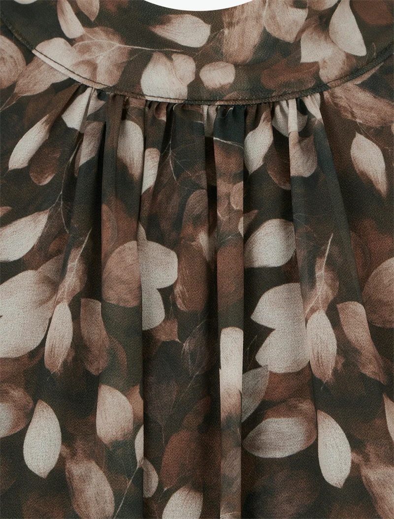 Blouse fluide imprimé feuilles à liens - Marron