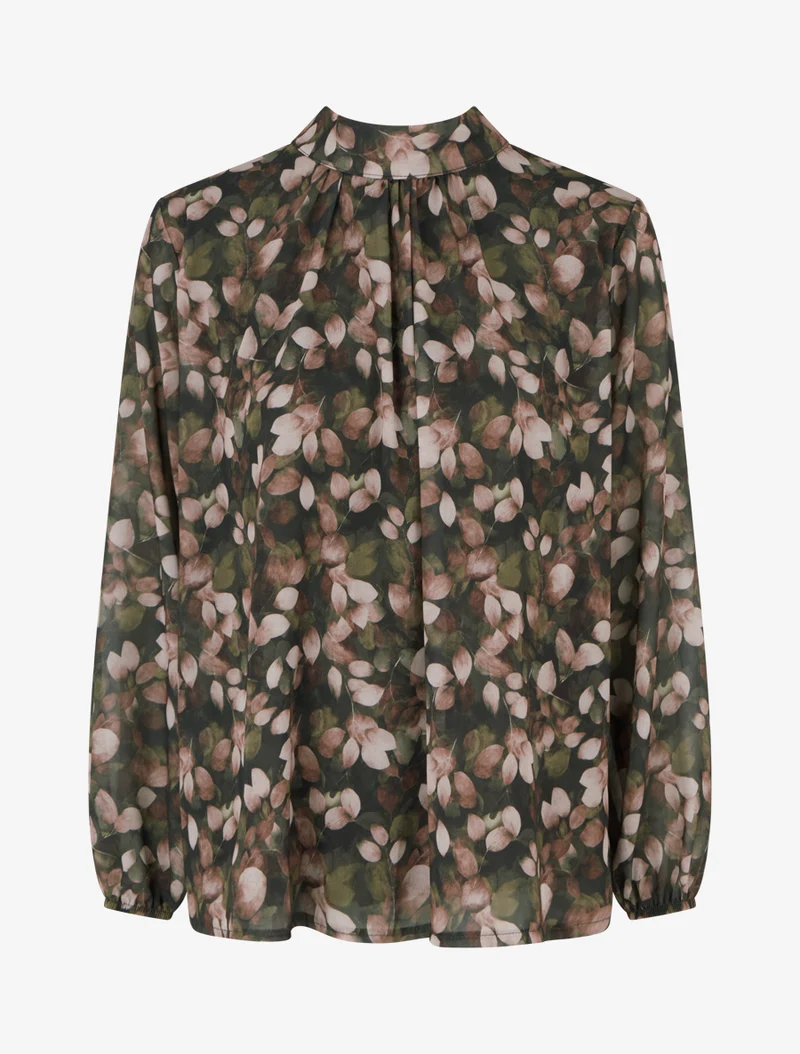 Blouse fluide imprimé feuilles à liens - Kaki