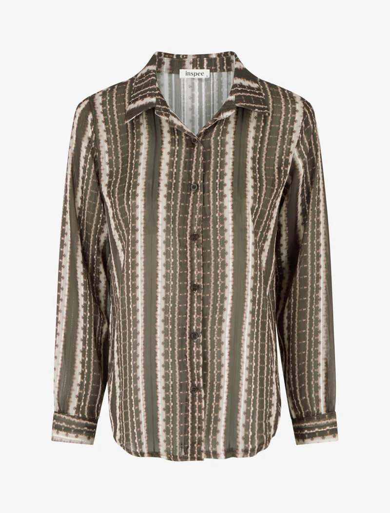 Chemise transparente droite imprimé lignes graphiques - Marron