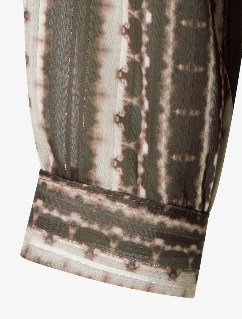 Chemise transparente droite imprimé lignes graphiques - Marron