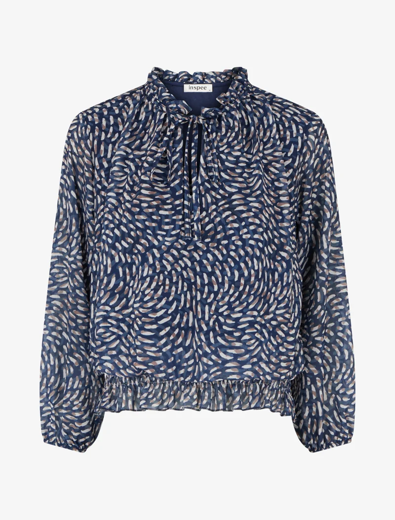 Blouse imprimé fantaisie coupe boule - Marine