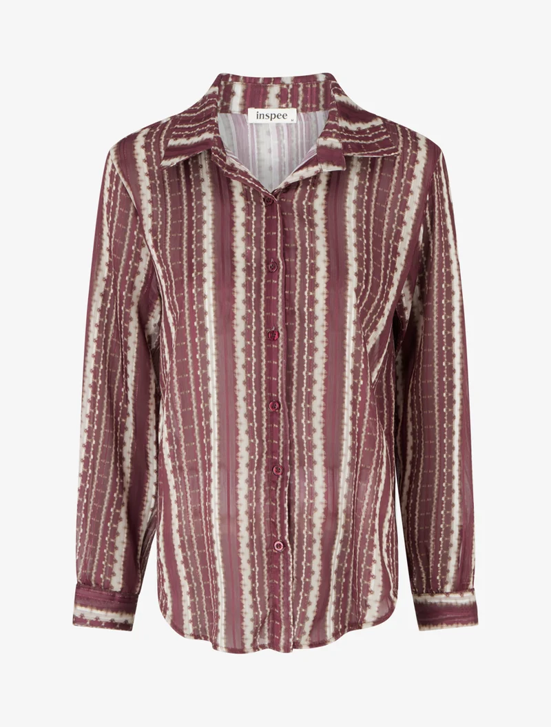 Chemise transparente droite imprimé lignes graphiques - Prune