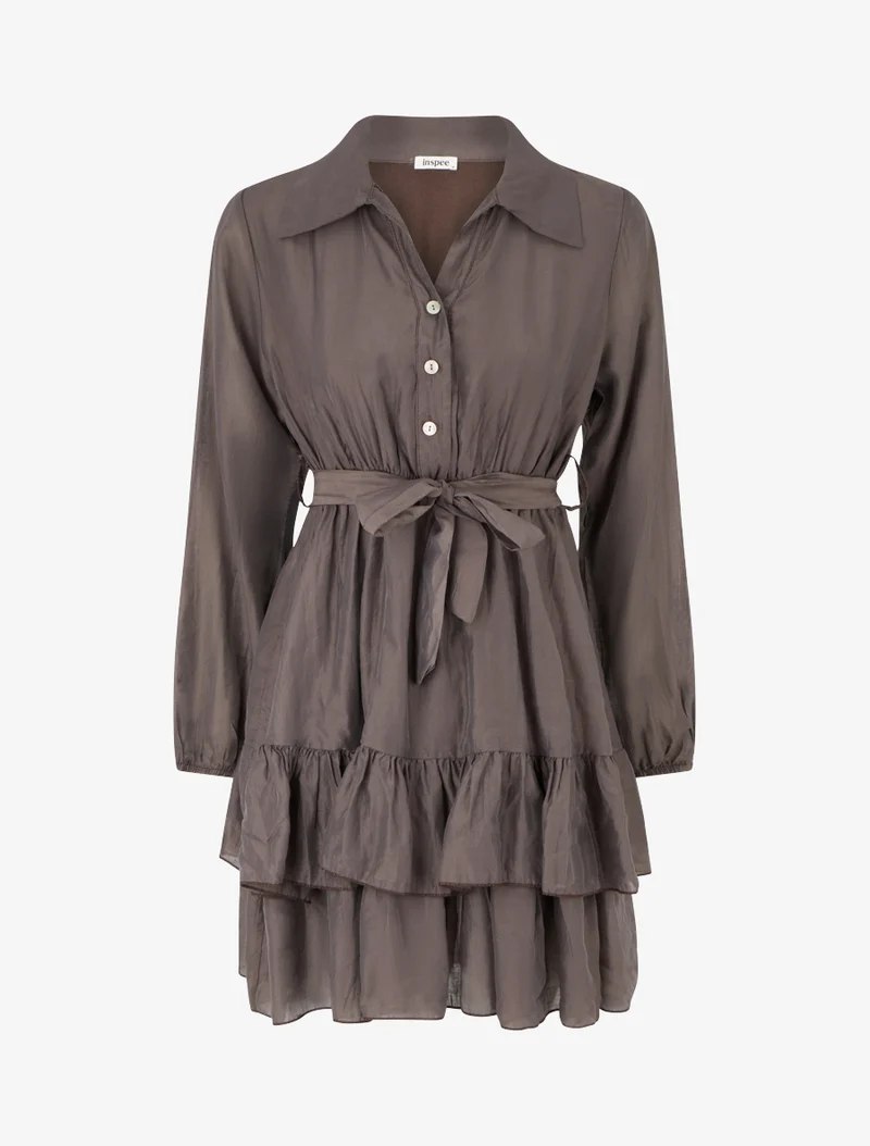 Robe courte volantée - Marron