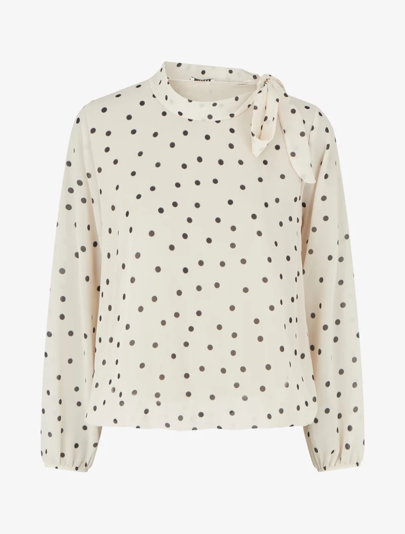 Top à pois et col lavallière - Beige