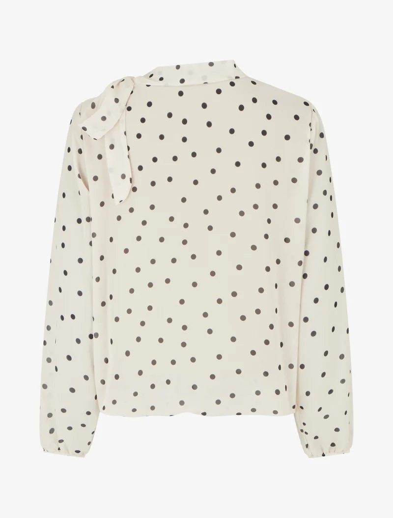 Top à pois et col lavallière - Beige