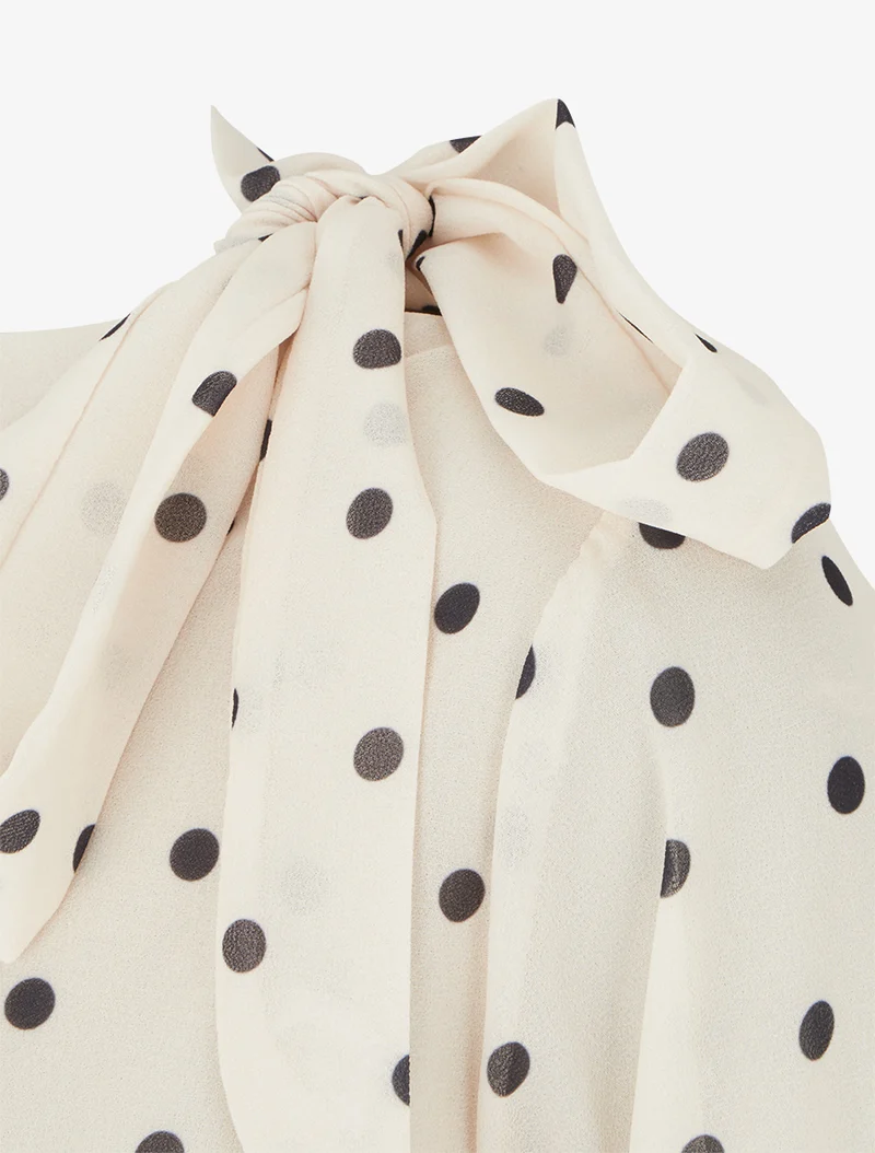 Top à pois et col lavallière - Beige