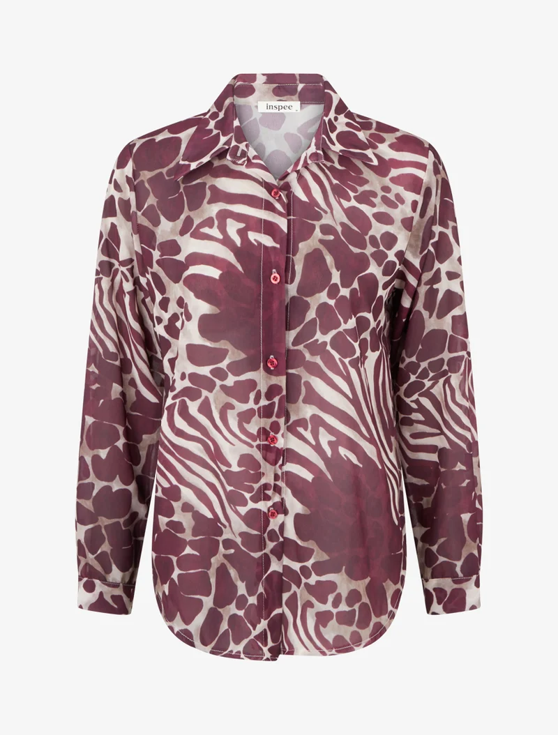 Chemise transparente droite imprimé animal - Prune