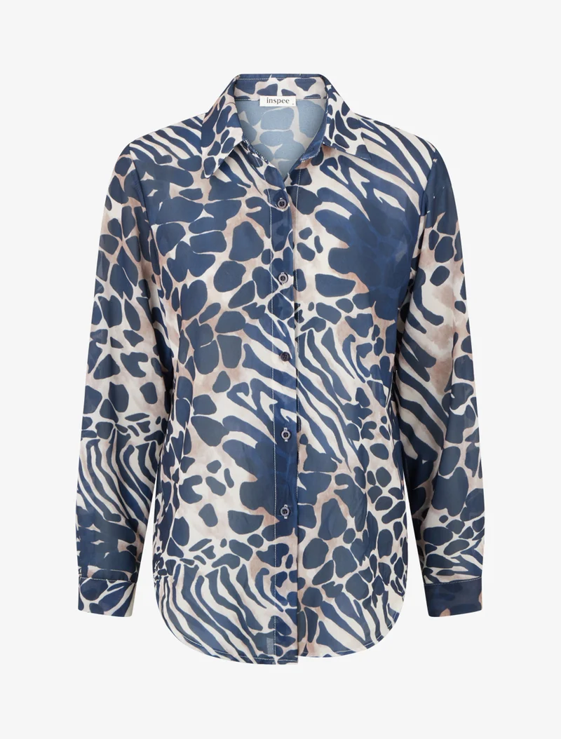 Chemise transparente droite imprimé animal - Marine