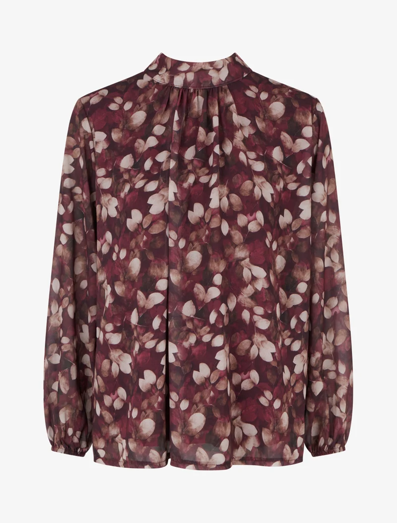 Blouse fluide imprimé feuilles à liens - Prune