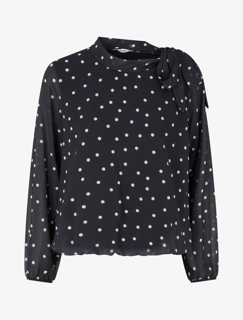 Top à pois et col lavallière - Bleu nuit