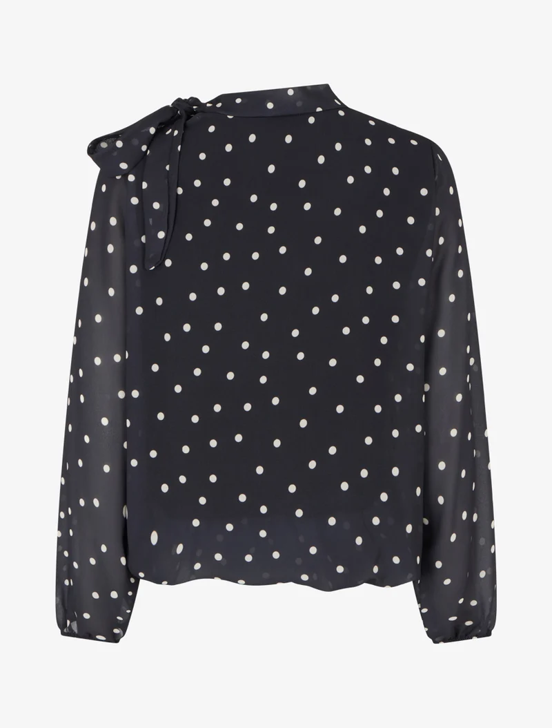 Top à pois et col lavallière - Bleu nuit
