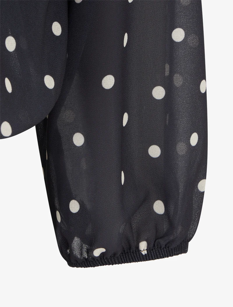 Top à pois et col lavallière - Bleu nuit