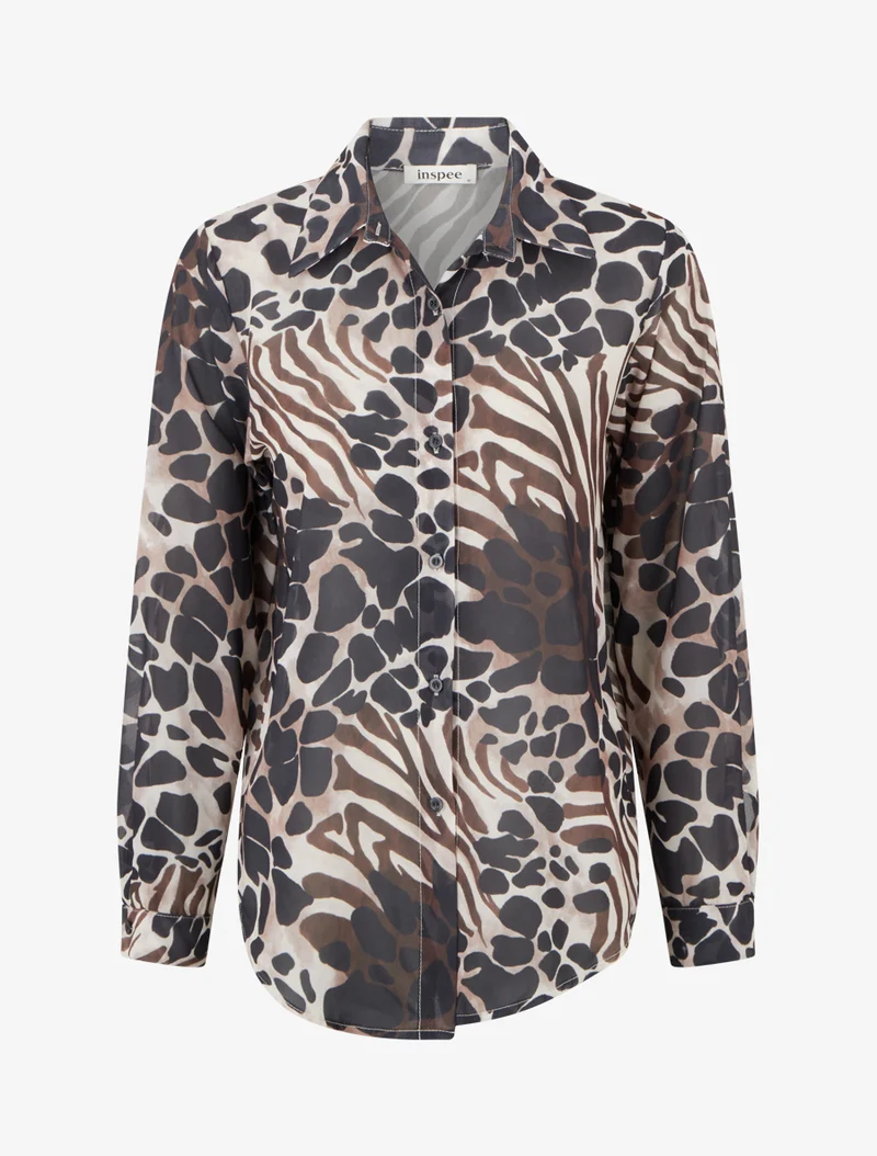 Chemise transparente droite imprimé animal - Noir