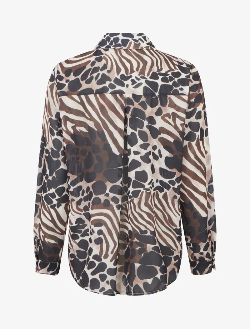Chemise transparente droite imprimé animal - Noir