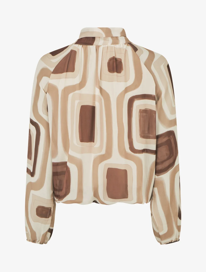 Blouse en voile imprimé rétro à nouer - Beige