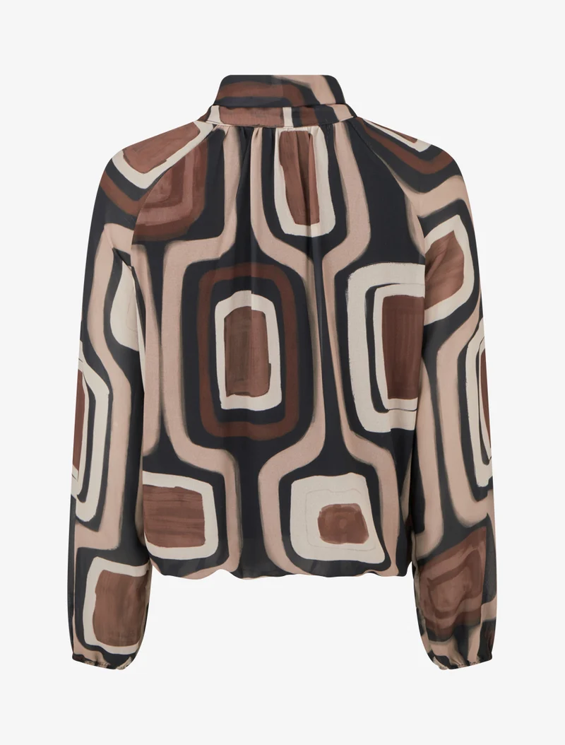 Blouse en voile imprimé rétro à nouer - Noir