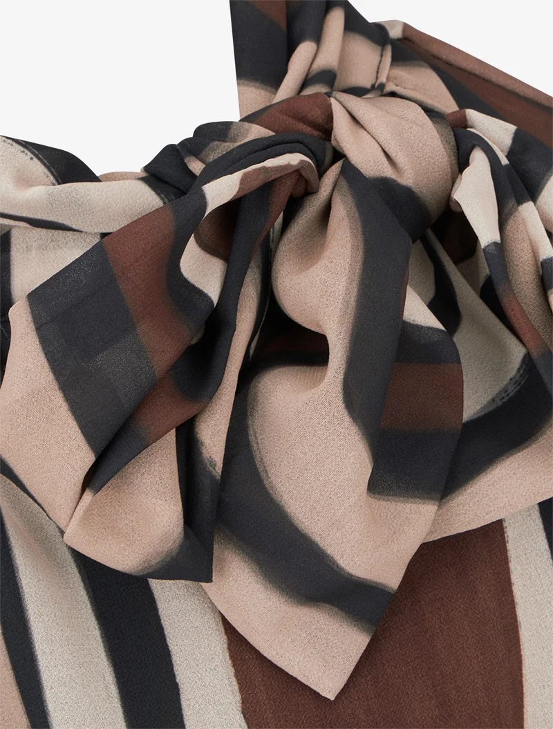 Blouse en voile imprimé rétro à nouer - Noir