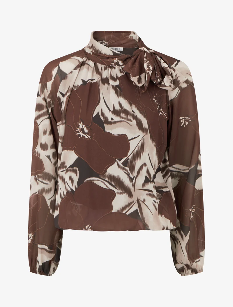 Blouse en voile imprimé floral à nouer - Marron