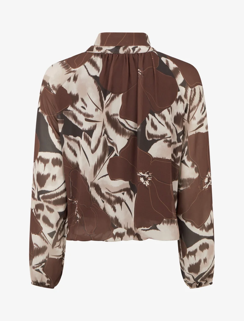 Blouse en voile imprimé floral à nouer - Marron