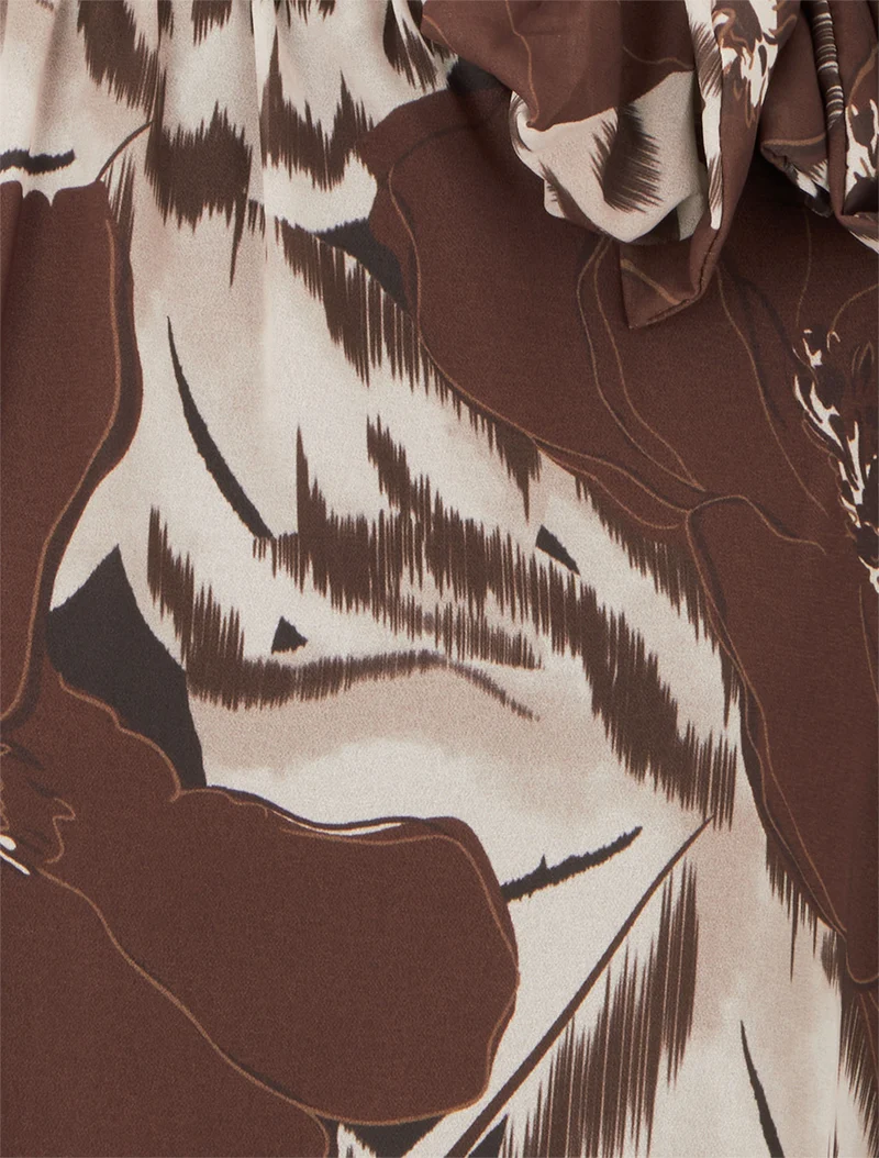 Blouse en voile imprimé floral à nouer - Marron