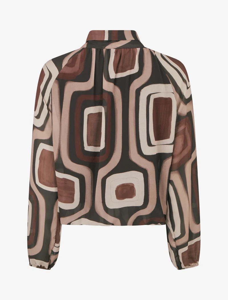 Blouse en voile imprimé rétro à nouer - Marron