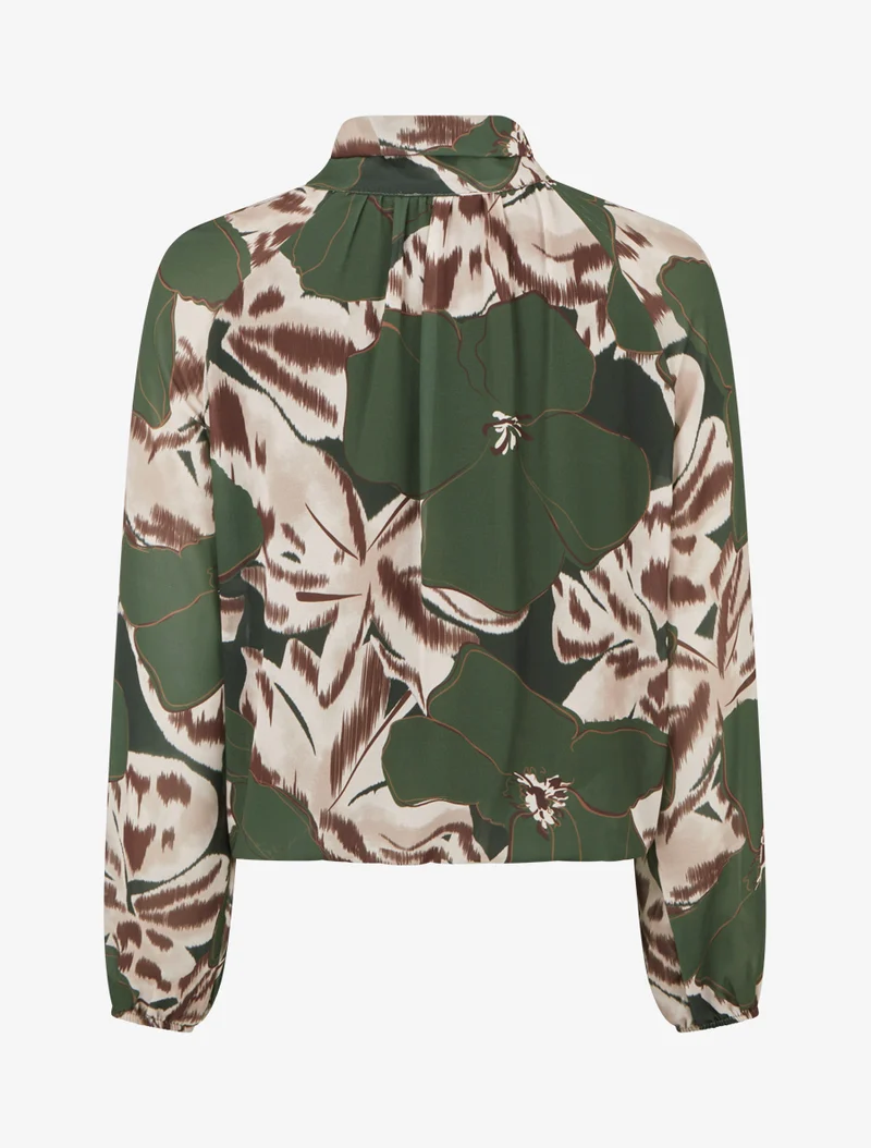 Blouse en voile imprimé floral à nouer - Kaki