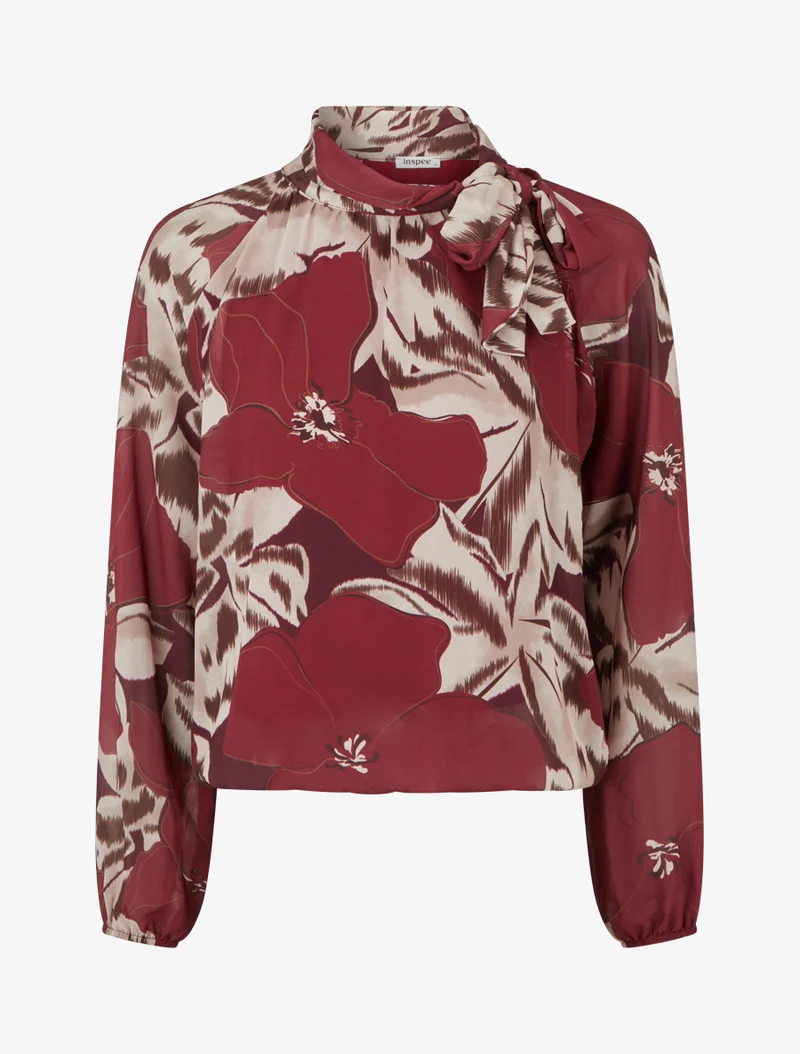 Blouse en voile imprimé floral à nouer - Lie de vin